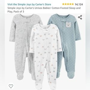 Simple Joys by Carter's Unisex Babies' Cotton Footed Sleep and Play, Pack of 3